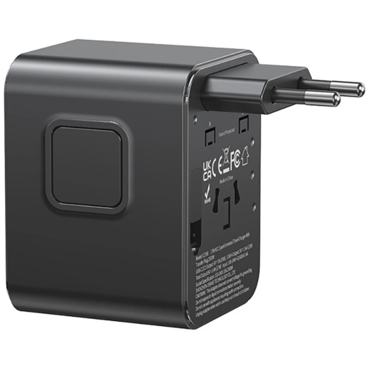 USAMS Ładowarka travel adapter 17W CC308 USB-C + USB-A 4w1 US/AU/EU/UK czarna