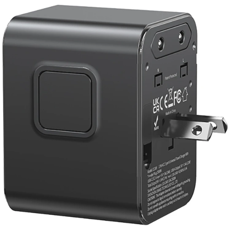 USAMS Ładowarka travel adapter 17W CC308 USB-C + USB-A 4w1 US/AU/EU/UK czarna