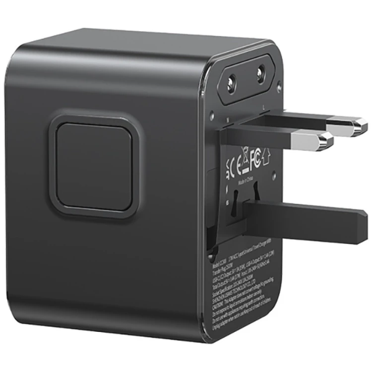 USAMS Ładowarka travel adapter 17W CC308 USB-C + USB-A 4w1 US/AU/EU/UK czarna