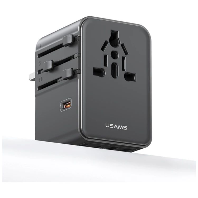 USAMS Ładowarka Travel Adapter 70W US/AU/EU/UK 3xUSB-C 4w1 czarny