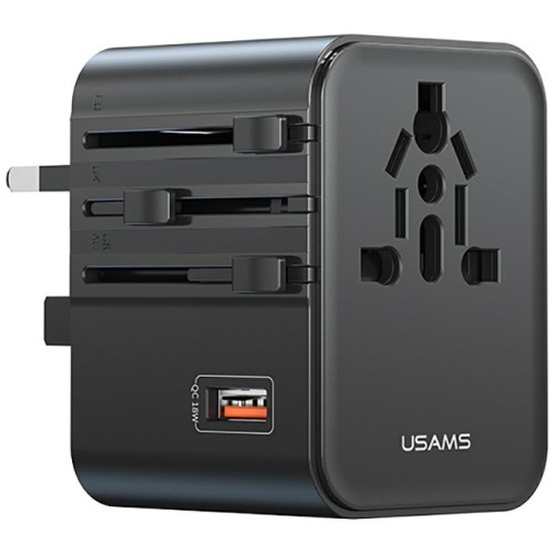 USAMS Ładowarka Travel Adapter 25W US/AU/EU/UK 2xUSB-C czarny 4w1