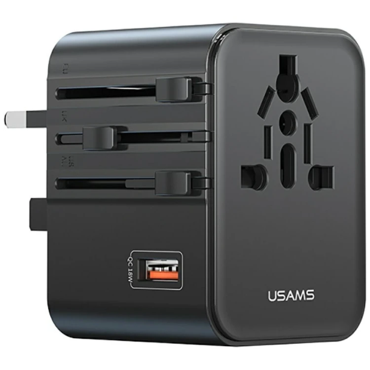 USAMS Ładowarka Travel Adapter 25W US/AU/EU/UK 2xUSB-C czarny 4w1