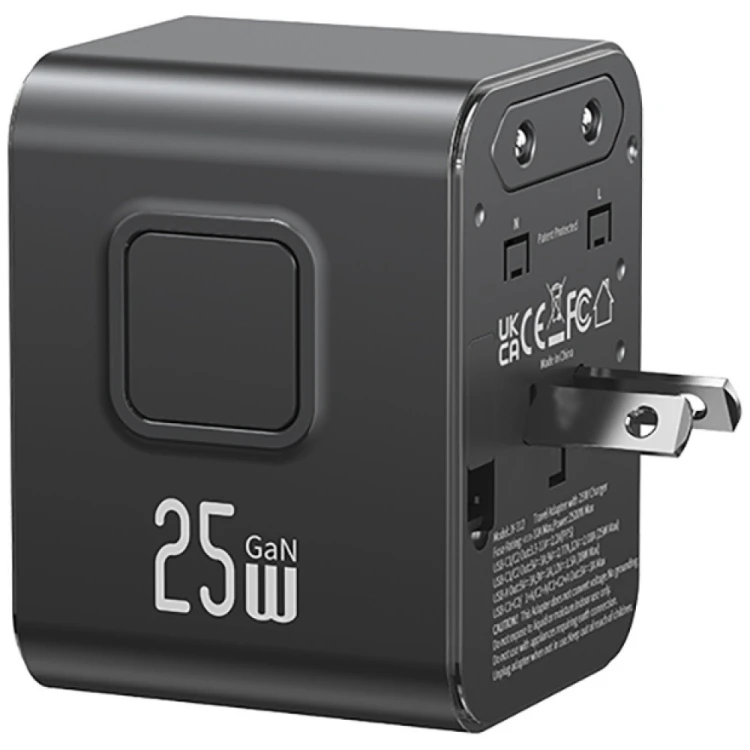USAMS Ładowarka Travel Adapter 25W US/AU/EU/UK 2xUSB-C czarny 4w1