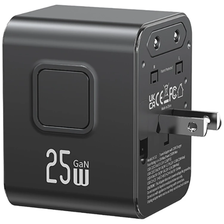 USAMS Ładowarka Travel Adapter 25W US/AU/EU/UK 2xUSB-C czarny 4w1