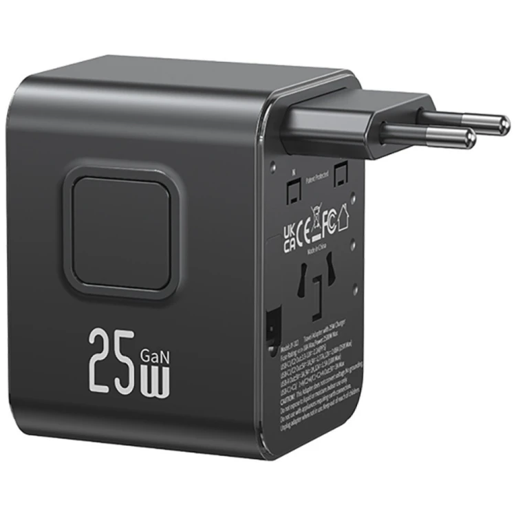 USAMS Ładowarka Travel Adapter 25W US/AU/EU/UK 2xUSB-C czarny 4w1