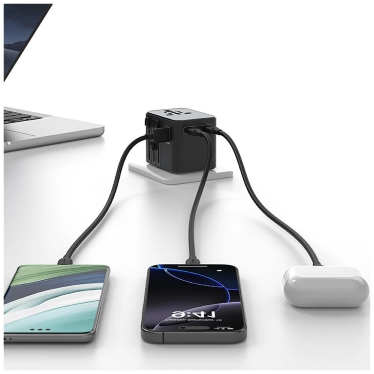 USAMS Ładowarka Travel Adapter 25W US/AU/EU/UK 2xUSB-C czarny 4w1