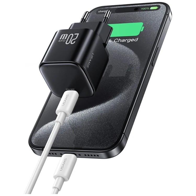 USAMS Ładowarka sieciowa JO Series CC260 20W USB-C + kabel USB-C/Lightning 1m biała