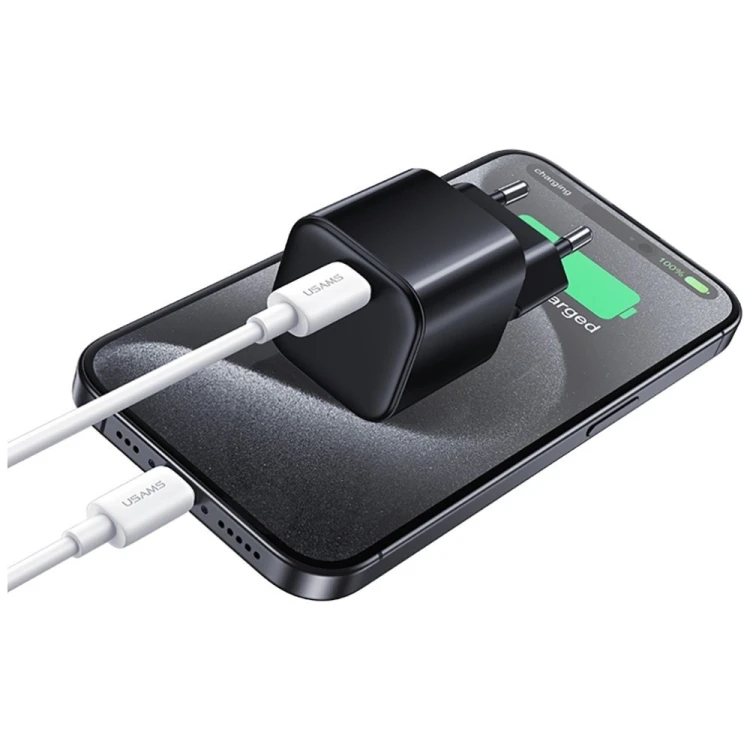 USAMS Ładowarka sieciowa JO Series CC260 20W USB-C + kabel USB-C/Lightning 1m biała