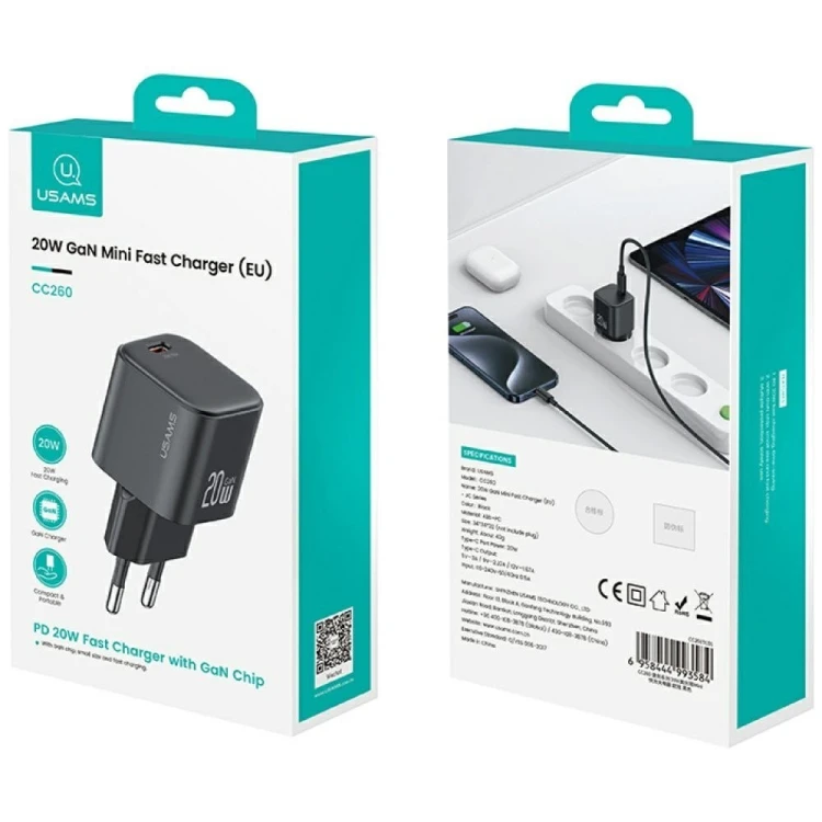 USAMS Ładowarka sieciowa JO Series CC260 20W USB-C + kabel USB-C/Lightning 1m biała