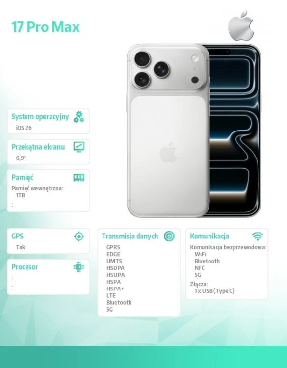 Apple iPhone 17 PRO MAX Silver 1TB