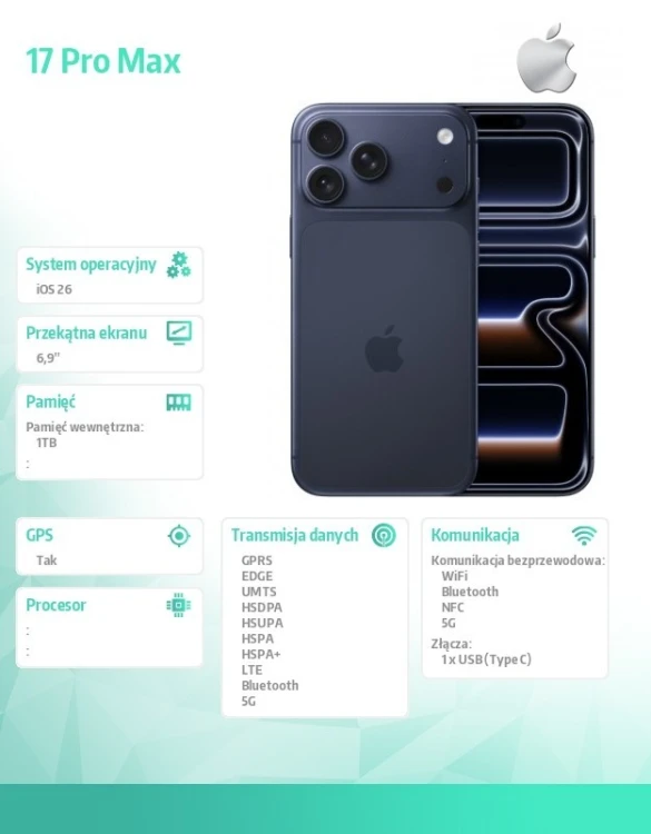 Apple iPhone 17 PRO MAX Głębinowy błękit 1TB