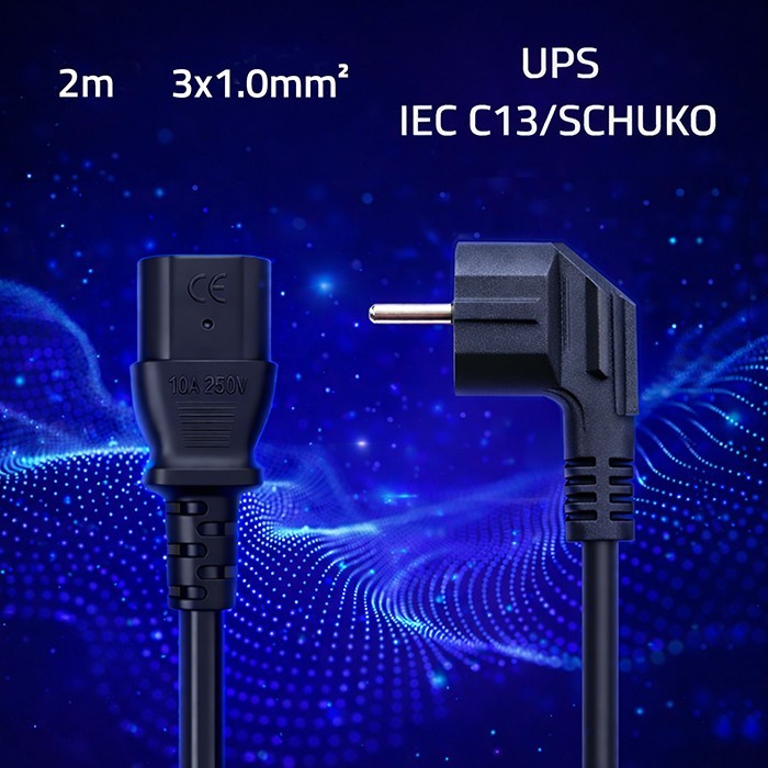 Qoltec Kabel zasilający | wtyczka kątowa SCHUKO CEE 7/7 (E/F) | IEC C13 | 3x1.0mm2 | Czysta miedź CU | 2m