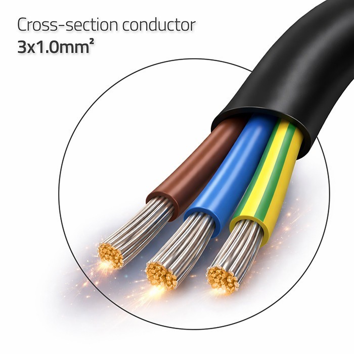 Qoltec Kabel zasilający | wtyczka kątowa SCHUKO CEE 7/7 (E/F) | miedź Cu| odizolowany lutowany | 3x1.0mm2 | 1.8m