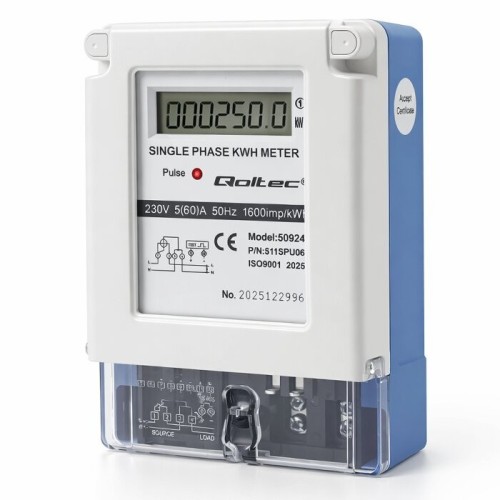 Qoltec Jednofazowy miernik zużycia energii | 230V | 5(60)A | LCD