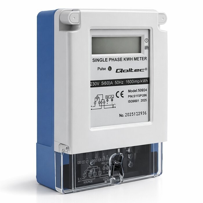 Qoltec Jednofazowy miernik zużycia energii | 230V | 5(60)A | LCD