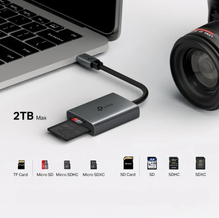 TP-LINK Adapter USB Type-C to SD & microSD 3.0       UA430C            SPEC: 1 × USB-C Connector,1 × SD + 1 × microSD(TF) up to 200MBps Port
