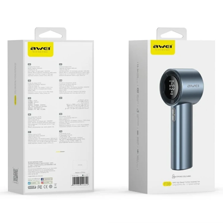 AWEI Wiatrak wentylator F38 mini ręczny niebieski