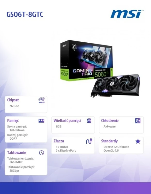 MSI Karta graficzna GeForce RTX 5060 Ti 8G GAMING TRIO OC
