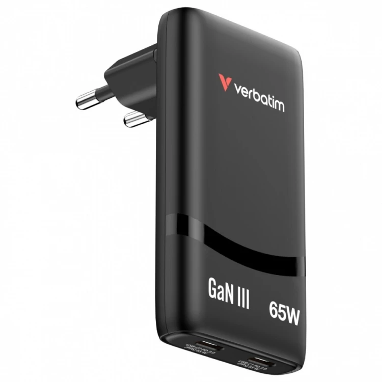 Verbatim Ładowarka uniwersalna Fold n GO GaN 65W 2xUSB-C PD 3.0 PPS Czarna