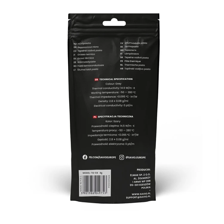 Savio Pasta termoprzewodząca Glacier 14,5 W/mK, 4g TG-04