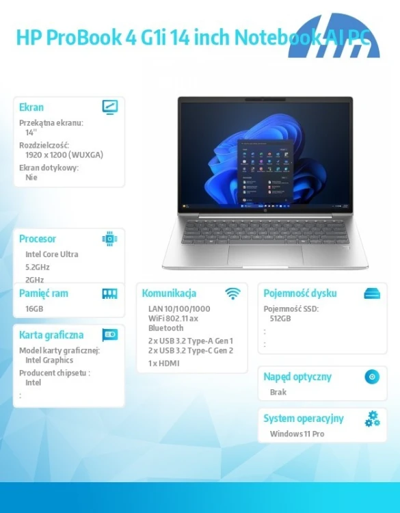 HP Inc. Laptop ProBook 4 G1i U7-255U 512GB/16GB/W11P/14 cali C51MZET