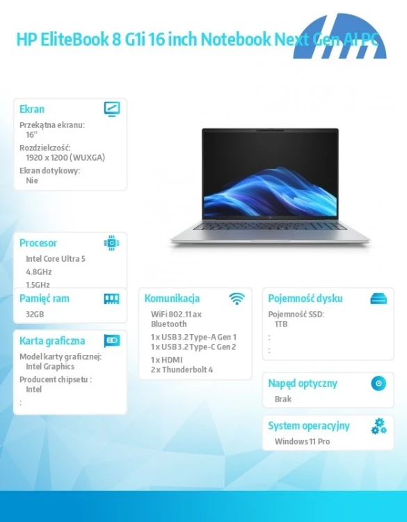 HP Inc. Laptop EliteBook 8 G1i U5-225U 1TB/32GB/W11P/16.0   C51HMET