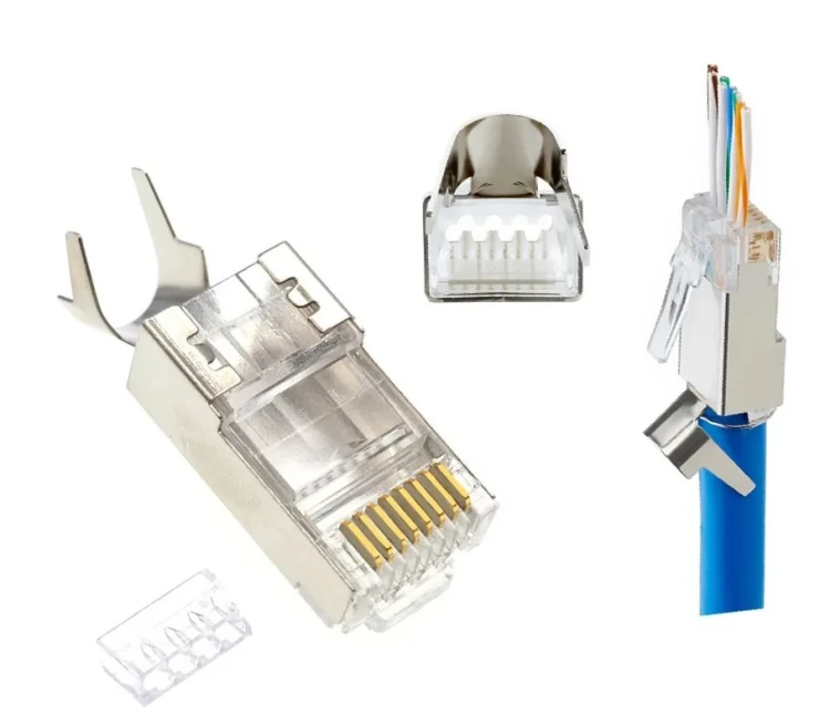 Gembird Wtyk modułowy przelotowy ekranowany CAT7 15u złocony 10 szt. w opakowaniu