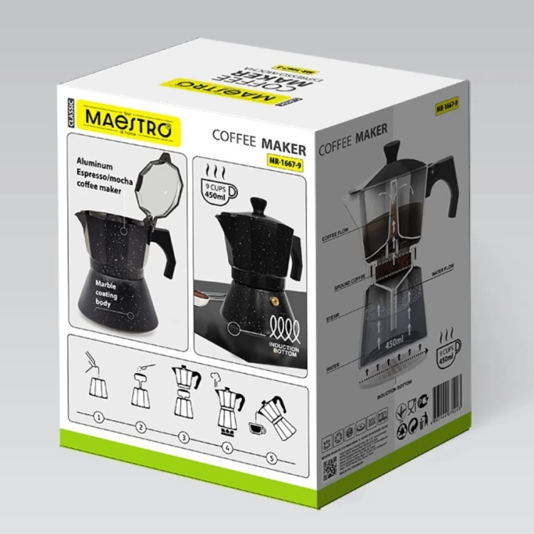 Feel-Maestro Kawiarka espresso/mocha Granite 450 ml, 9 filiżanek MR-1667-9