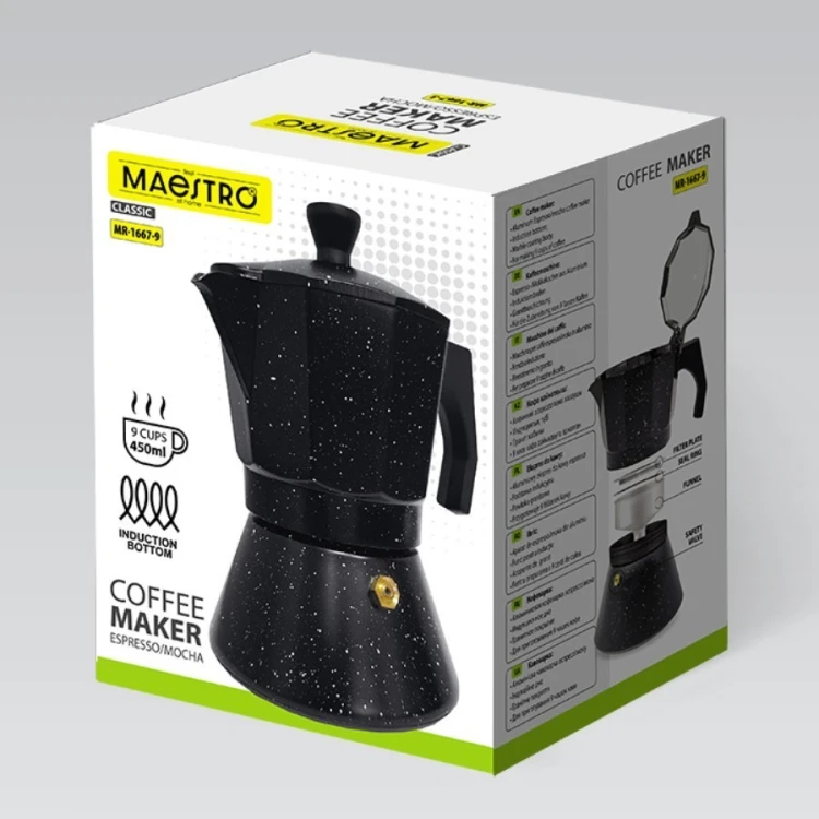 Feel-Maestro Kawiarka espresso/mocha Granite 450 ml, 9 filiżanek MR-1667-9