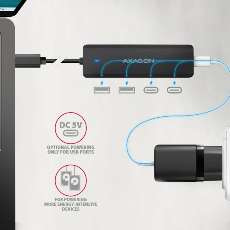 AXAGON HUB 4-portowy 5gbps 2x USB-A 2x USB-C , USB-C power IN 19cm kabel HUE-C2C