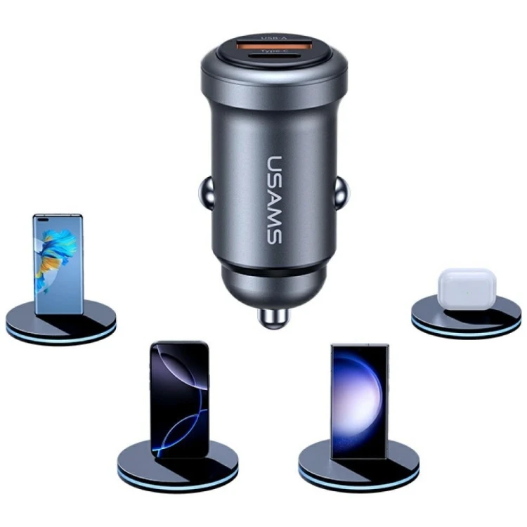 USAMS Ładowarka samochodowa 30W USB-A/USB-C CC322