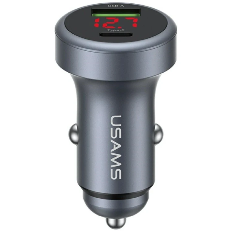 USAMS Ładowarka samochodowa 45W USB-A USB-C LED Aluminium