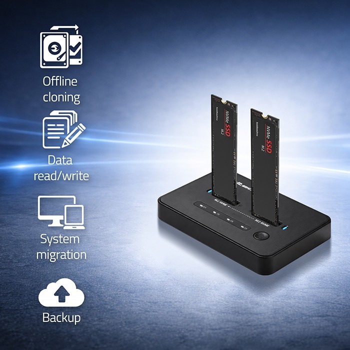 Qoltec Stacja dokujšca dysków SSD M.2 NVMe | PCIe | USB-C | 20Gb/s |    DUAL 2x8TB | klonowanie offline
