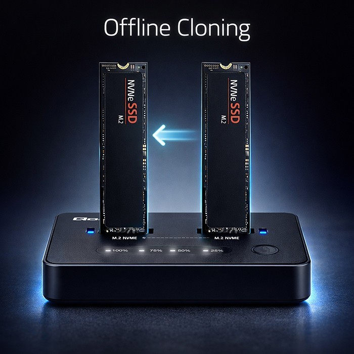 Qoltec Stacja dokujšca dysków SSD M.2 NVMe | PCIe | USB-C | 20Gb/s |    DUAL 2x8TB | klonowanie offline