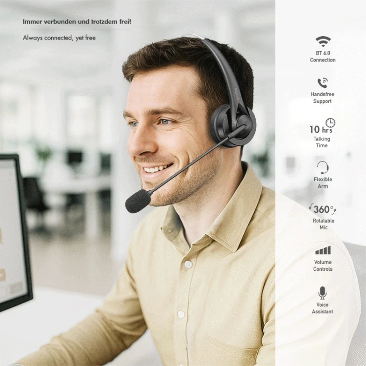 LogiLink Słuchawka nauszna z mikrofonem, bluetooth