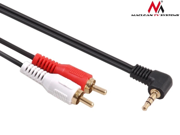 Maclean Przewód mini jack 3,5mm kątowy 2RCA 1m MCTV-824 Czarny