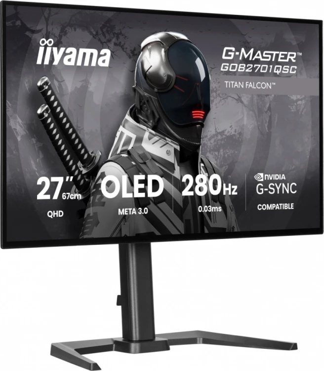 IIYAMA Monitor 27 cali GOB2701QSC-B1 OLED,280Hz,65W,2xHDMI,DP                1500 cd/m? (Szczytowa, HDR), 2560 x 1440, 1500000:1, 0.03ms, 2xHDMI,DP,US
