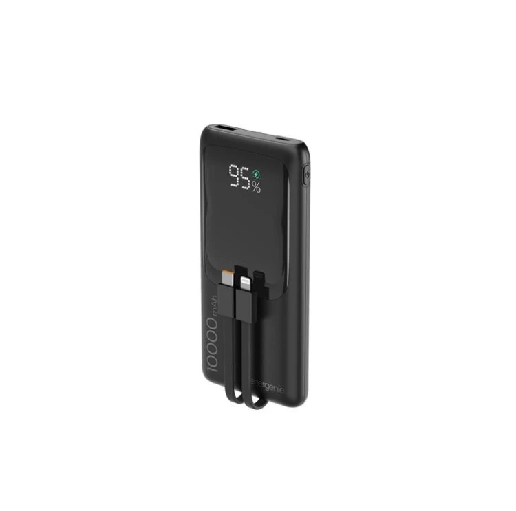 Gembird PowerBank 10000mAh ze zintegrowanymi kablami, LCD, QC3.0 20W, czarny