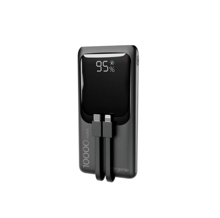 Gembird PowerBank 10000mAh ze zintegrowanymi kablami, LCD, QC3.0 20W, czarny