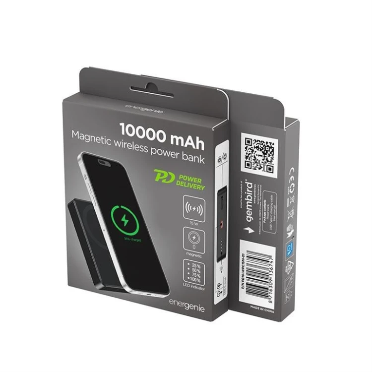Gembird PowerBank 10000mAh 1xUSB-C PD 20W bezprzewodowy 15W czarny
