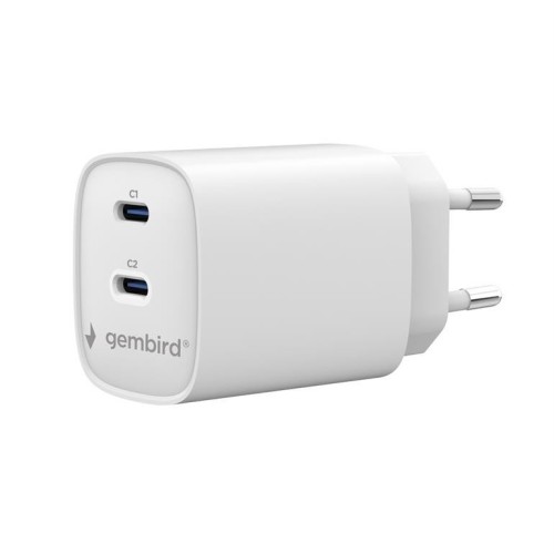 Gembird Ładowarka uniwersalna 2xUSB-C PD 45W biała