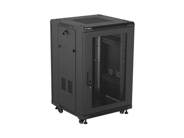 Lanberg Szafa instalacyjna rack stojąca 19 cali 18U 600x600 drzwi perforowane LCD (Flat pack) czarna