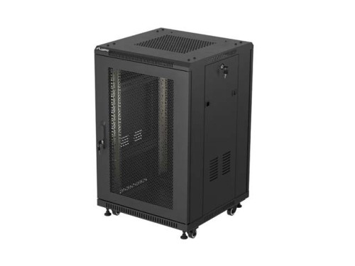 Lanberg Szafa instalacyjna rack stojąca 19 cali 18U 600x800 drzwi perforowane (Flat pack) czarna