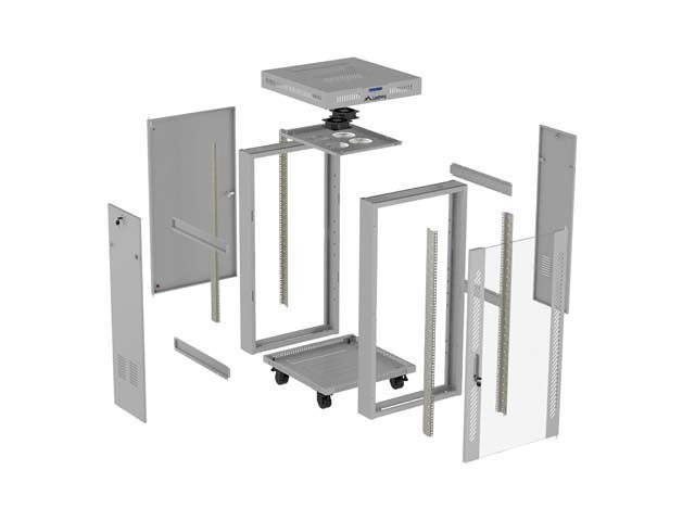 Lanberg Szafa instalacyjna rack stojąca 19 cali 22U 600x600 drzwi przeszklone LCD (Flat pack) szara
