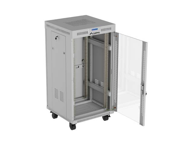Lanberg Szafa instalacyjna rack stojąca 19 cali 22U 600x600 drzwi przeszklone LCD (Flat pack) szara
