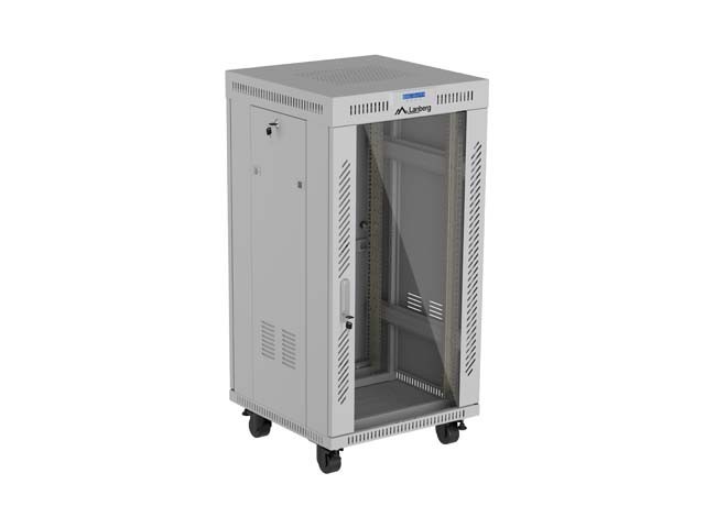 Lanberg Szafa instalacyjna rack stojąca 19 cali 22U 600x600 drzwi przeszklone LCD (Flat pack) szara