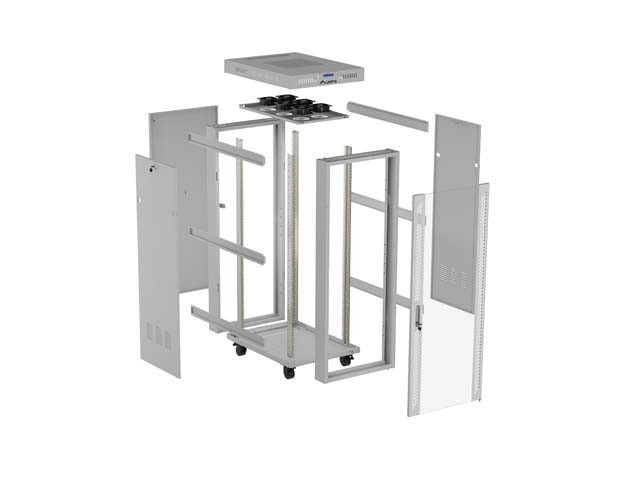 Lanberg Szafa instalacyjna rack stojąca 19 cali 42U 600x1000 drzwi przeszklone LCD (Flat pack) szara