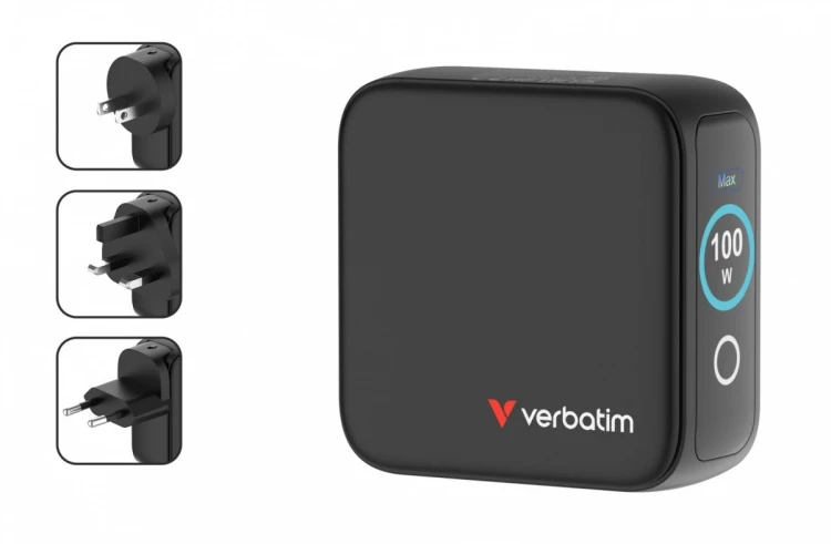 Verbatim Ładowarka Mini GaN 100W Smart TFT 2xUSB-C 1xUSB-A UE/UK/USA