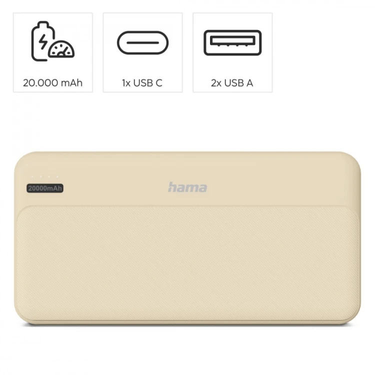 Hama Power pack 20000 mAh 2xUSB-A piaskowy