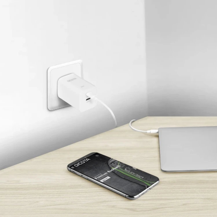 DICOTA Ładowarka GaN 65W 2xUSB-C biała